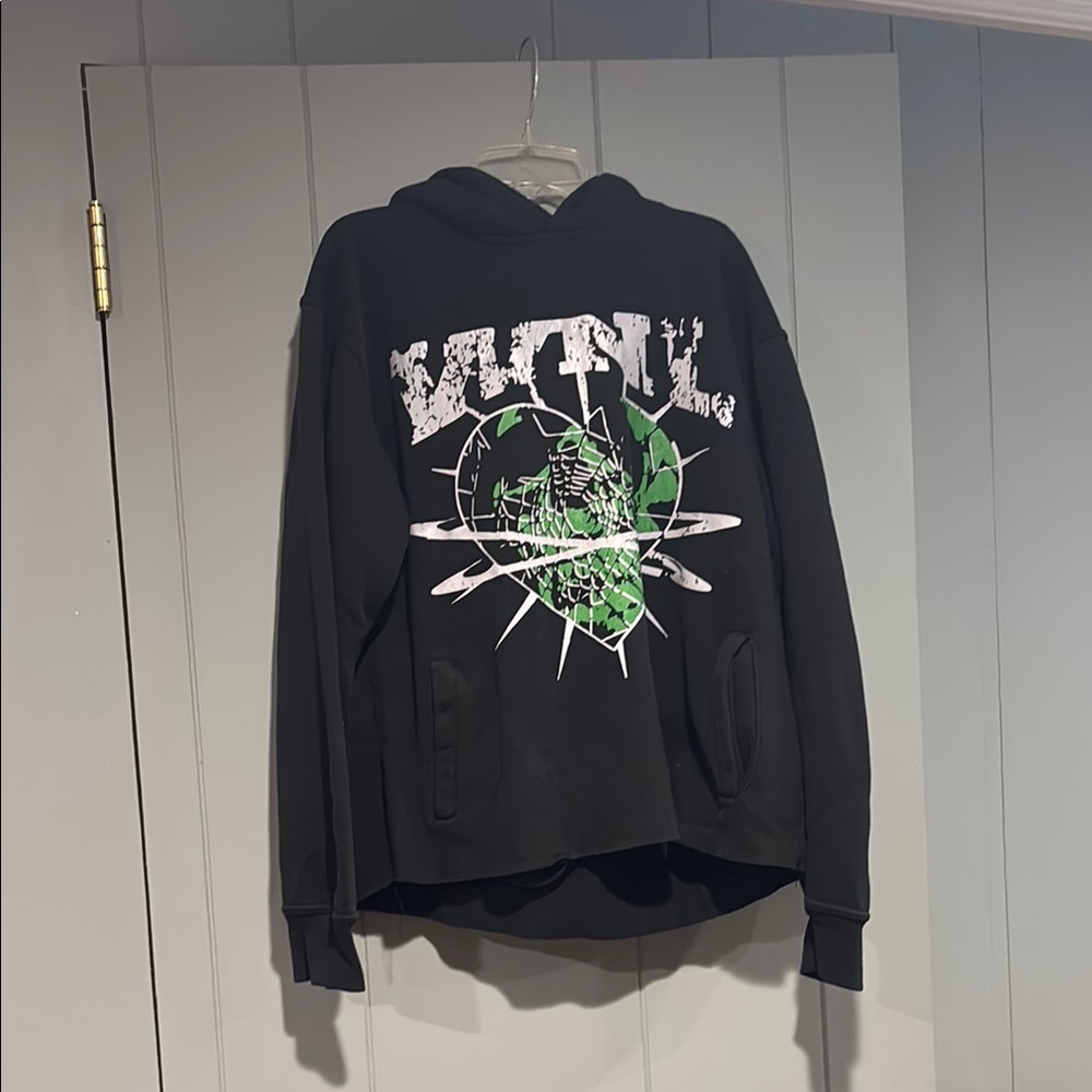 Black Pullover Hoodie with Graphic Designs